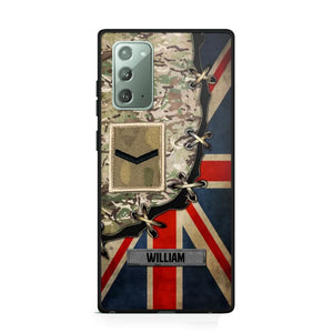 Personalized UK Soldier/ Veteran Rank Camo Flag Phonecase Printed 23FEB-DT09