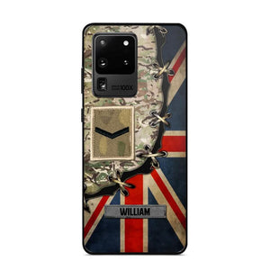 Personalized UK Soldier/ Veteran Rank Camo Flag Phonecase Printed 23FEB-DT09