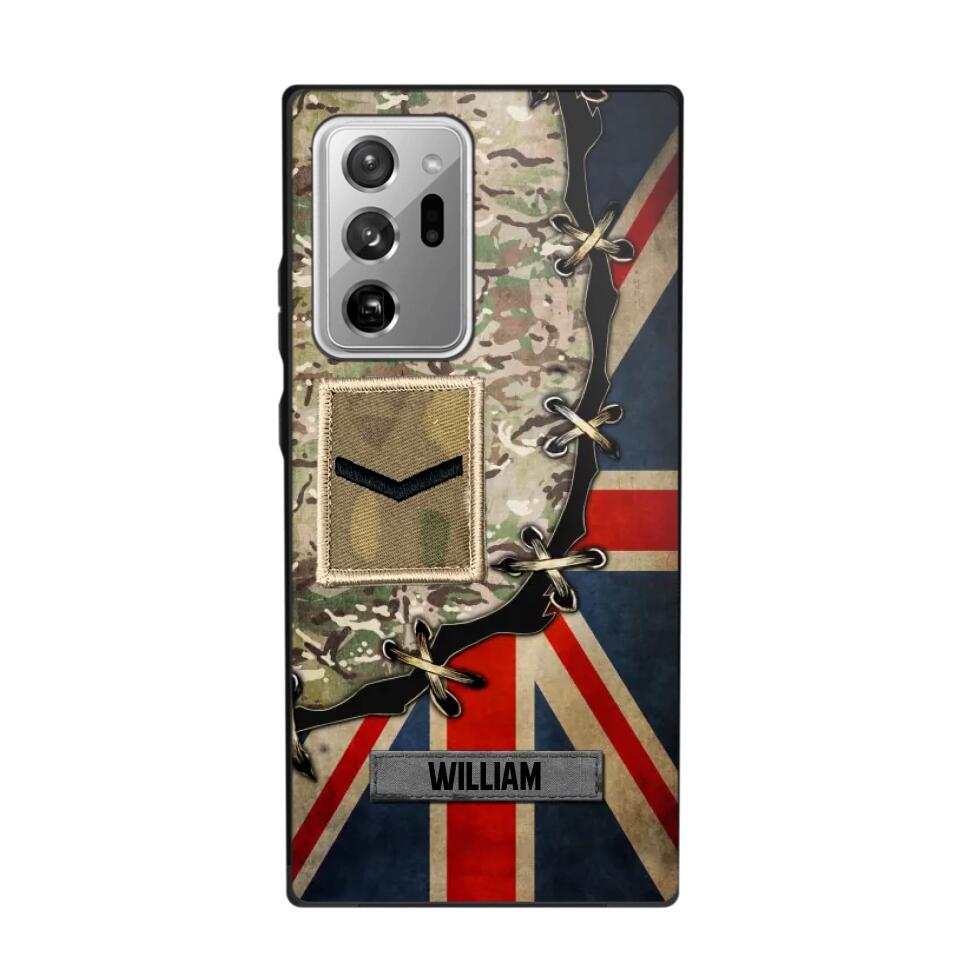 Personalized UK Soldier/ Veteran Rank Camo Flag Phonecase Printed 23FEB-DT09