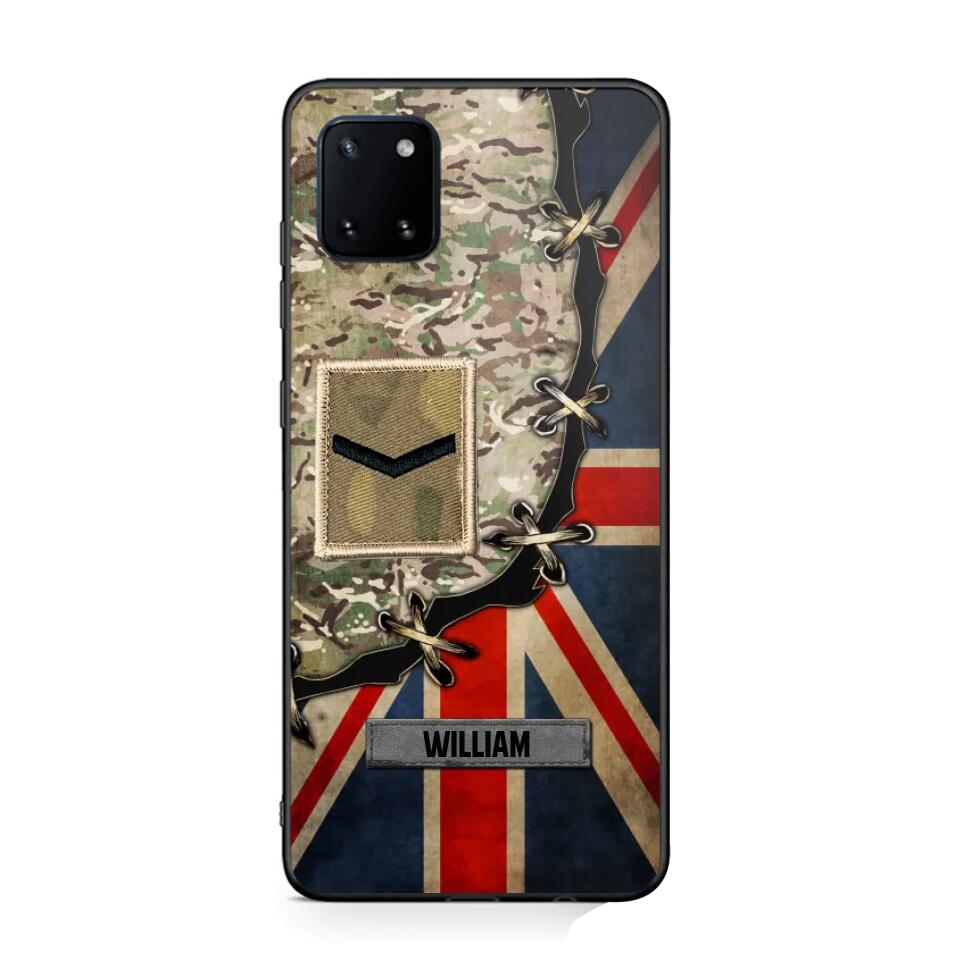 Personalized UK Soldier/ Veteran Rank Camo Flag Phonecase Printed 23FEB-DT09