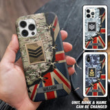 Personalized UK Soldier/ Veteran Rank Camo Flag Phonecase Printed 23FEB-DT09