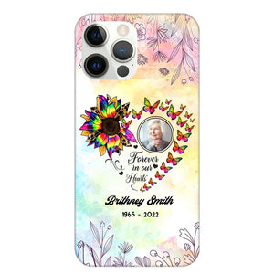 Memorial Upload Photo, Sunflower Heart Forever In Our Hearts Personalized Phone case Printed QTHQ2002