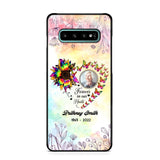 Memorial Upload Photo, Sunflower Heart Forever In Our Hearts Personalized Phone case Printed QTHQ2002