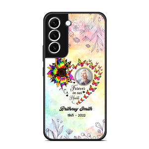 Memorial Upload Photo, Sunflower Heart Forever In Our Hearts Personalized Phone case Printed QTHQ2002