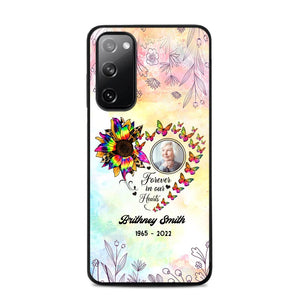 Memorial Upload Photo, Sunflower Heart Forever In Our Hearts Personalized Phone case Printed QTHQ2002