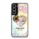 Memorial Upload Photo, Sunflower Heart Forever In Our Hearts Personalized Phone case Printed QTHQ2002