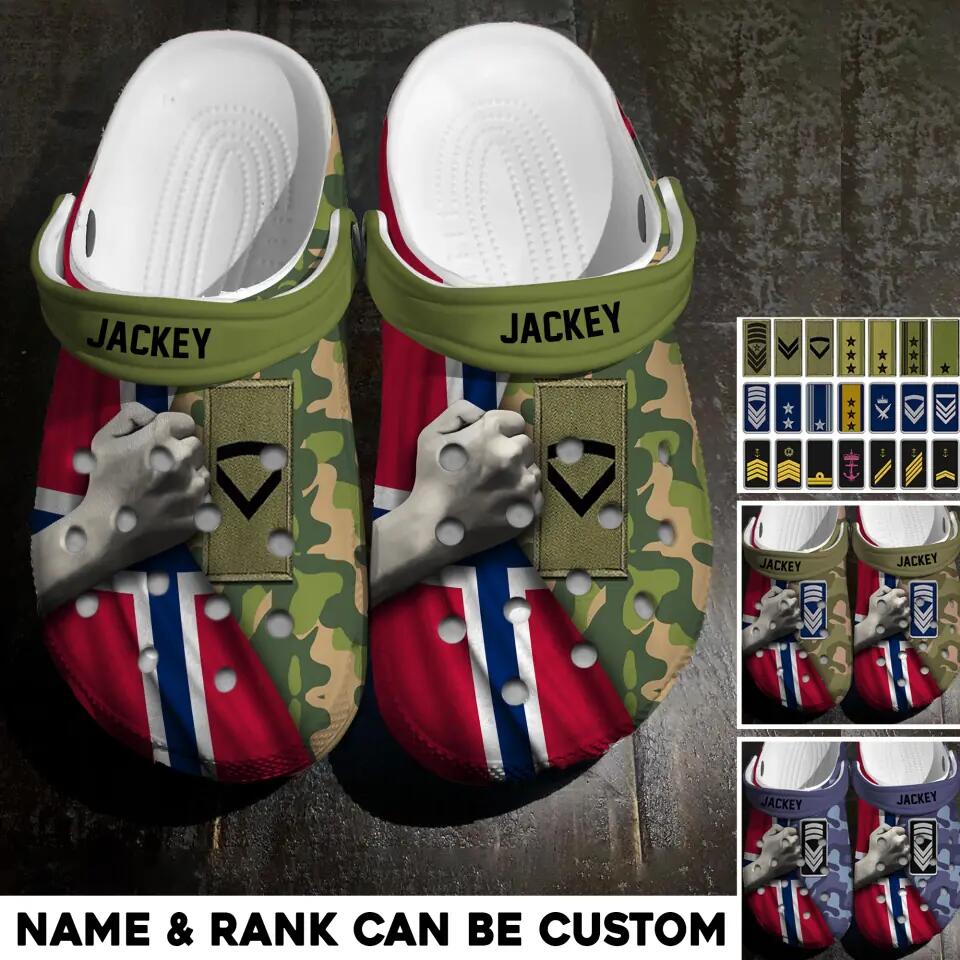 Personalized Norwegian Veteran/Soldier Rank Camo Flag Clog Slipper Shoes Printed 23FEB-HQ20