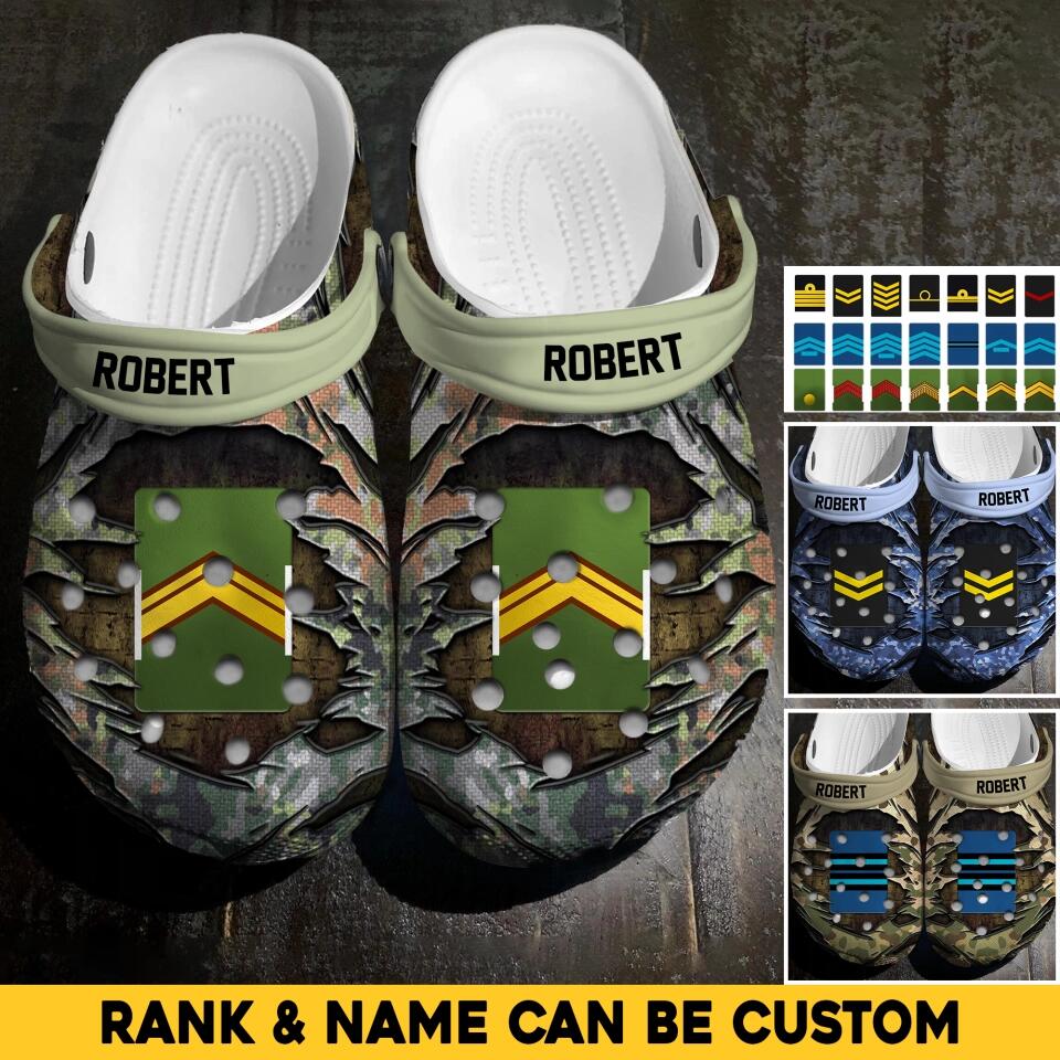 Personalized Netherland Veteran/Soldier Rank Camo Clog Slipper Shoes Printed 23FEB-HQ24