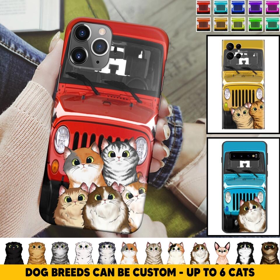 Personalized Cats Jeep Background Cat Lovers Gift Phonecase Printed 23MAR-HQ01