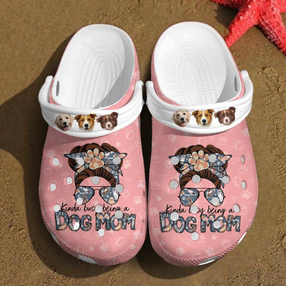 Personalized Upload Your Dog Photo Head Kinda Busy Being A Dog Mom Clog Slipper Shoes Printed QTDT1303