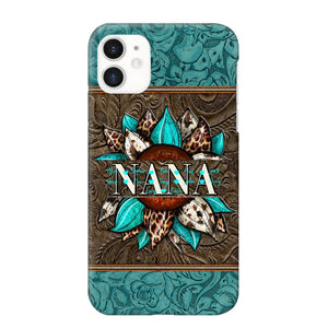 Personalized Sunflower Leather Grandma & Kid's Name Phonecase Printed 23MAR-HQ16