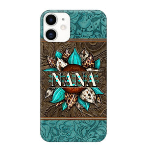 Personalized Sunflower Leather Grandma & Kid's Name Phonecase Printed 23MAR-HQ16