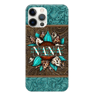 Personalized Sunflower Leather Grandma & Kid's Name Phonecase Printed 23MAR-HQ16