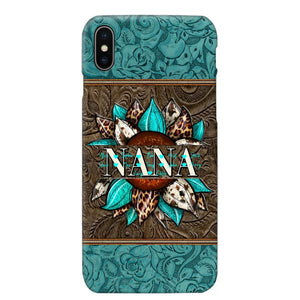 Personalized Sunflower Leather Grandma & Kid's Name Phonecase Printed 23MAR-HQ16