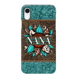 Personalized Sunflower Leather Grandma & Kid's Name Phonecase Printed 23MAR-HQ16