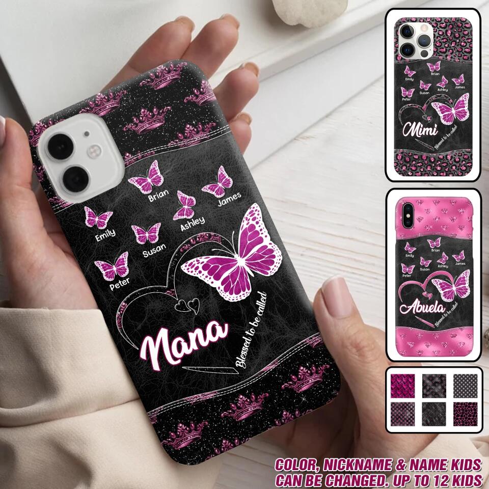 Personalized Butterflies Grandma Heart & Kid's Name Phonecase Printed QTDT1803