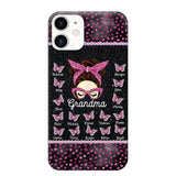 Personalized Grandma Nana Mom Aunt Pink Glam Glitter Buttterfly & Kid's Name Phonecase Printed PNDT2003