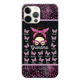 Personalized Grandma Nana Mom Aunt Pink Glam Glitter Buttterfly & Kid's Name Phonecase Printed PNDT2003