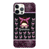 Personalized Grandma Nana Mom Aunt Pink Glam Glitter Buttterfly & Kid's Name Phonecase Printed PNDT2003