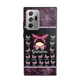 Personalized Grandma Nana Mom Aunt Pink Glam Glitter Buttterfly & Kid's Name Phonecase Printed PNDT2003