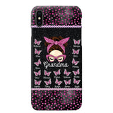 Personalized Grandma Nana Mom Aunt Pink Glam Glitter Buttterfly & Kid's Name Phonecase Printed PNDT2003