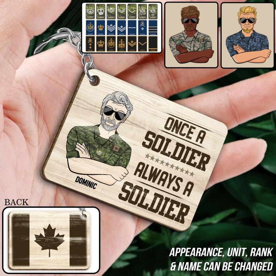 Personalized Once A Soldier Always A Soldier Canadian Veteran/Soldier Rank Camo & Old Man Keychain Printed 23MAR-DT21