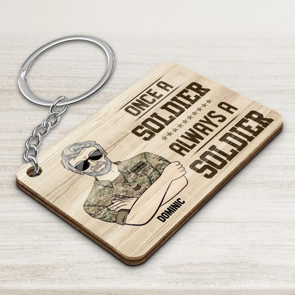 Personalized Once A Soldier Always A Soldier UK Veteran/Soldier Rank Camo & Old Man Keychain Printed 23MAR-DT21