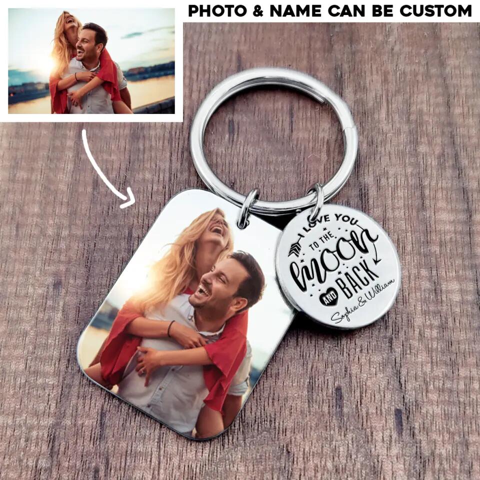 Personalized Upload Your Couple Photo I Love You To The Moon And Back Keychain Printed PNHQ3103