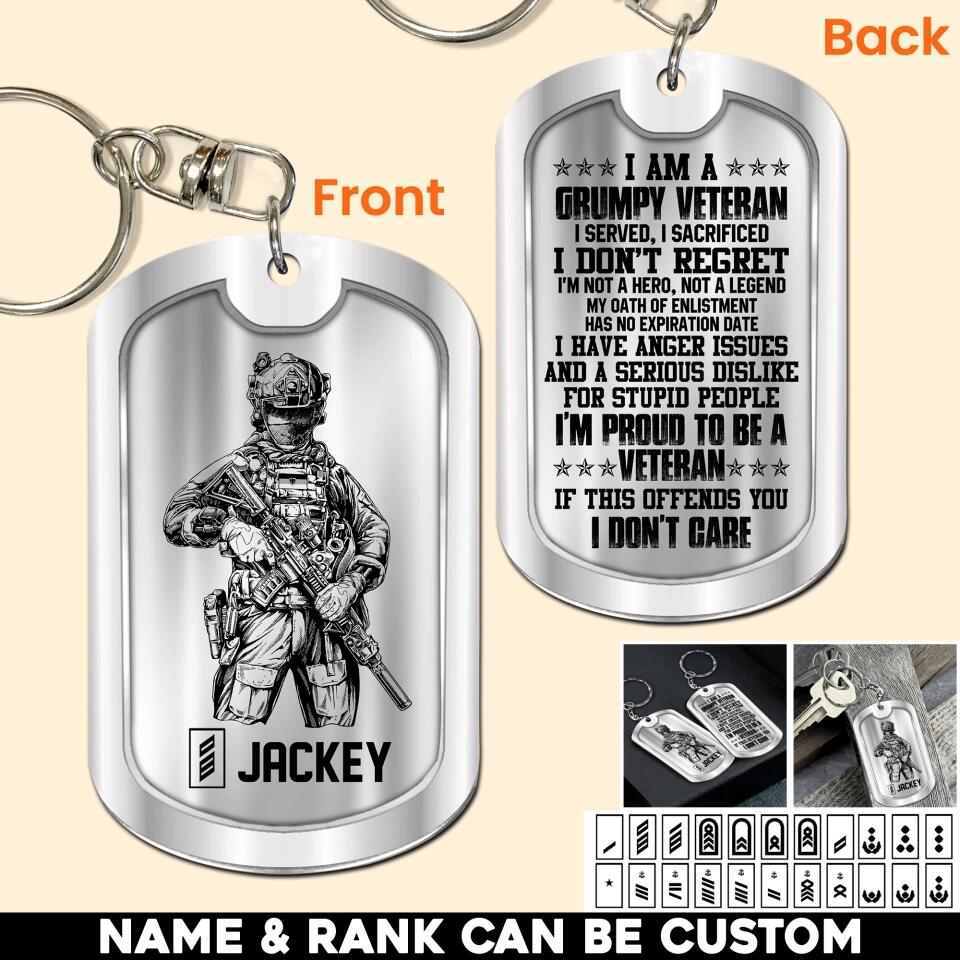 Personalized German Soldier/Veteran Rank Camo I Am A Grumpy Veteran I Served, I Sacrificed Keychain Printed 23APR-HQ01