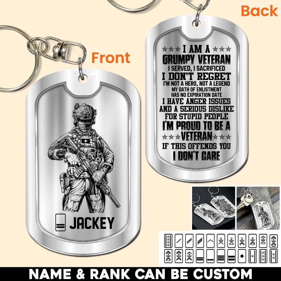 Personalized Swiss Soldier/Veteran Rank Camo I Am A Grumpy Veteran I Served, I Sacrificed Keychain Printed 23APR-HQ01