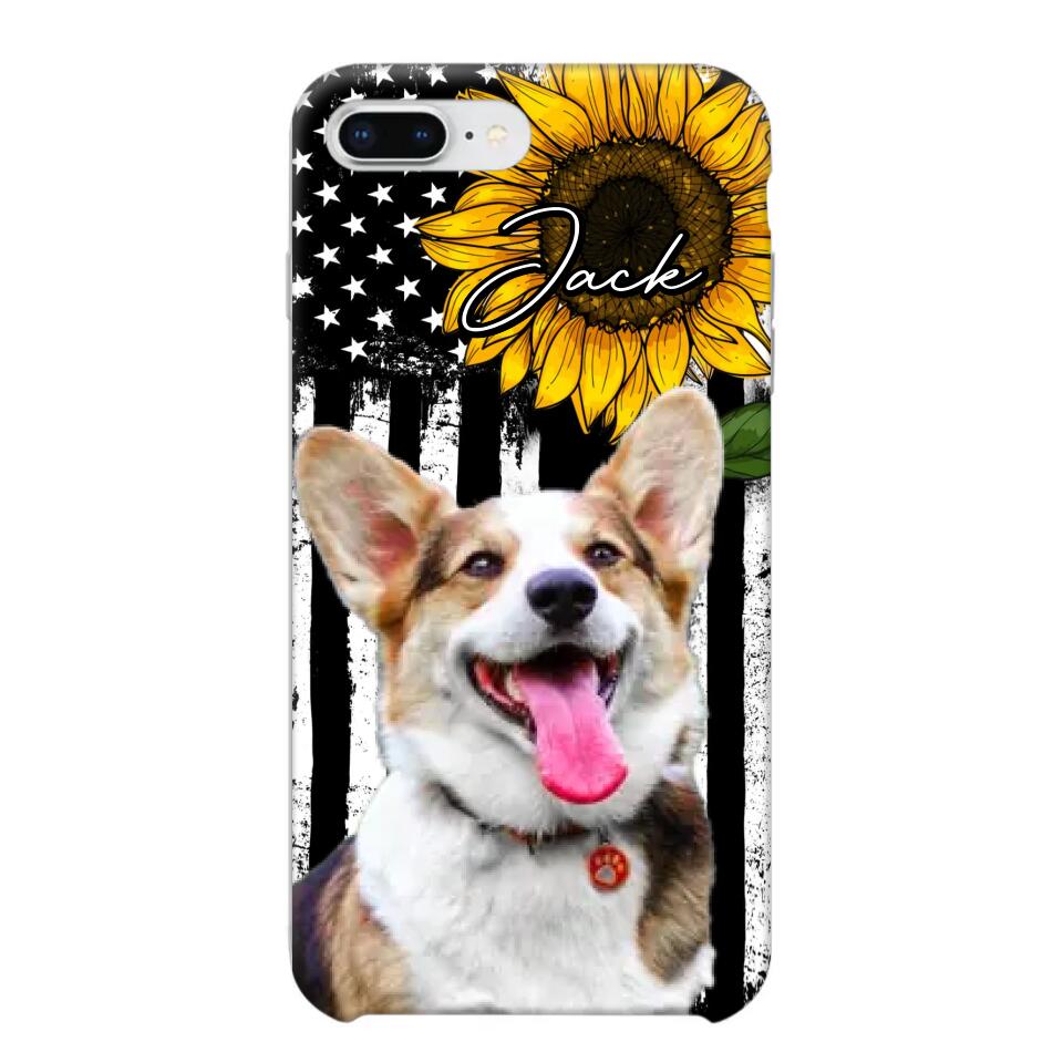 Personalized Upload Your Dog Photo & Name Sunflower Phonecase Printed QTHQ0504