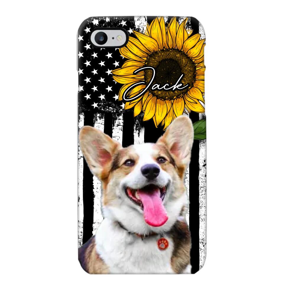 Personalized Upload Your Dog Photo & Name Sunflower Phonecase Printed QTHQ0504