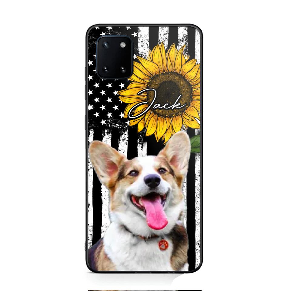 Personalized Upload Your Dog Photo & Name Sunflower Phonecase Printed QTHQ0504