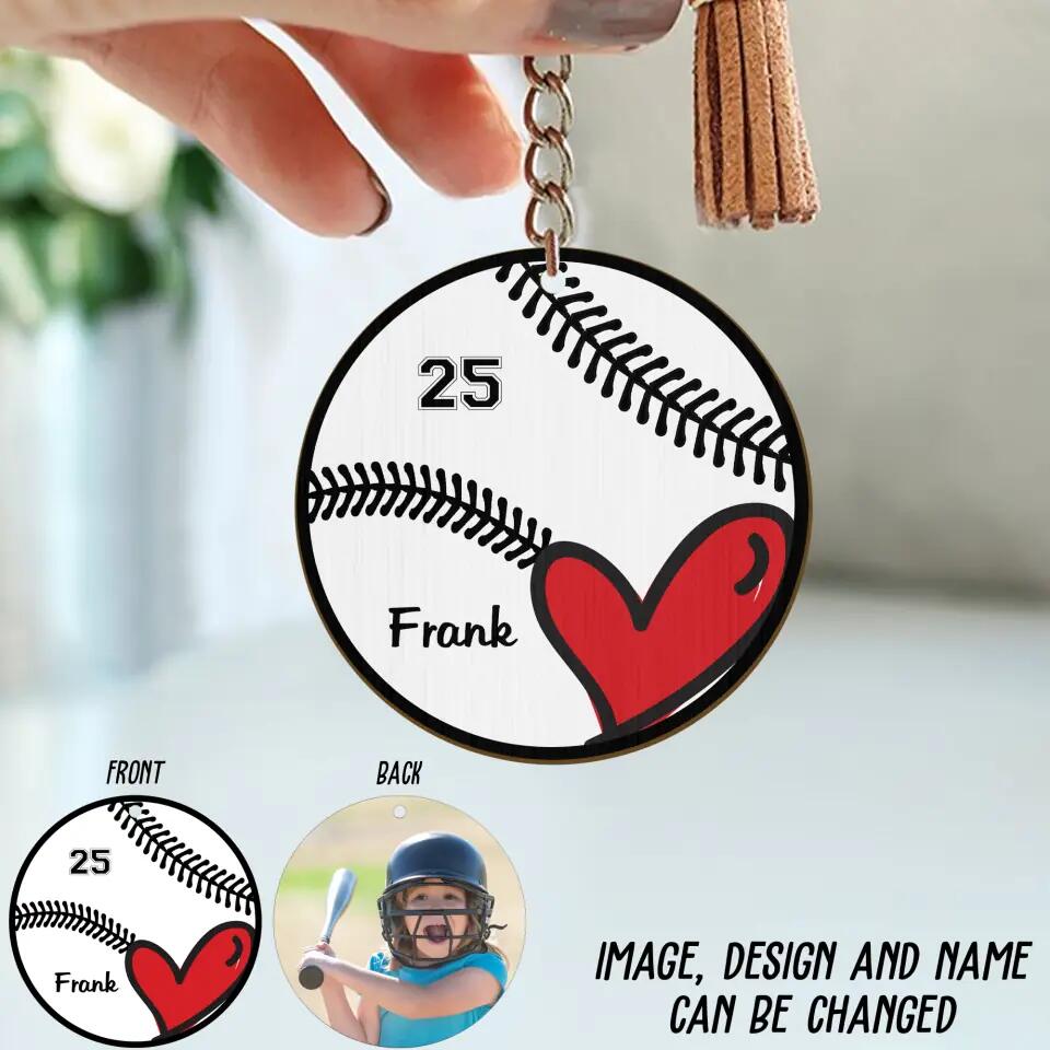 Personalized Upload Your Baseball Playing Photo Baseball Wooden Keychain Printed QTBT1104