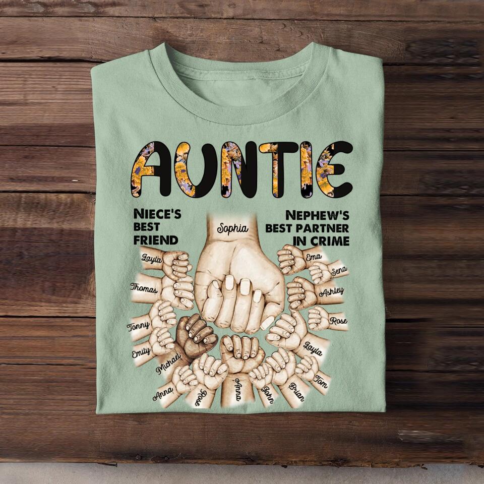 Personalized Auntie Niece's Best Friend Nephew's Best Partner In Crime Kid Name Hand Tshirt Printed 23APR-BQT11