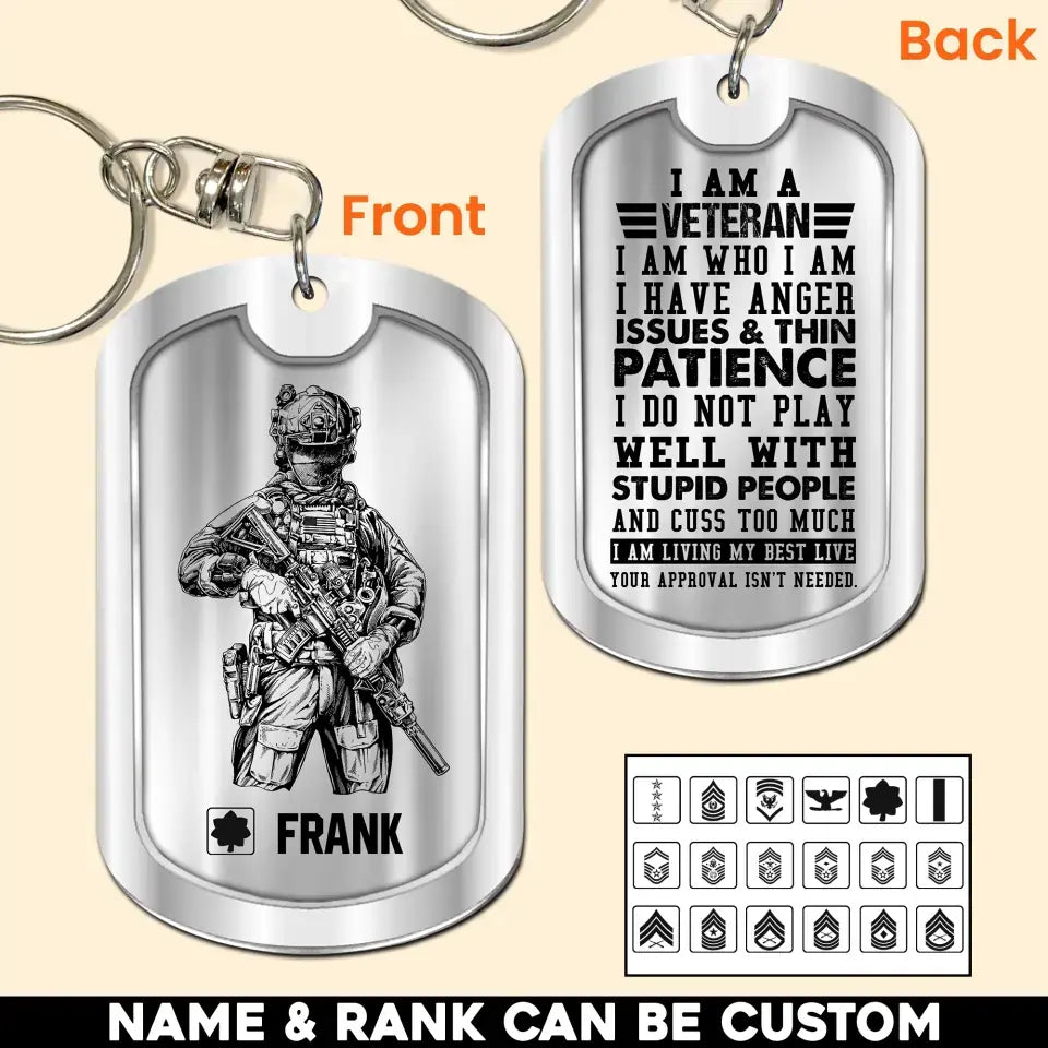 Personalized I Am An Us Veteran I Am Who I Am Keychain Printed 23APR-BQT14