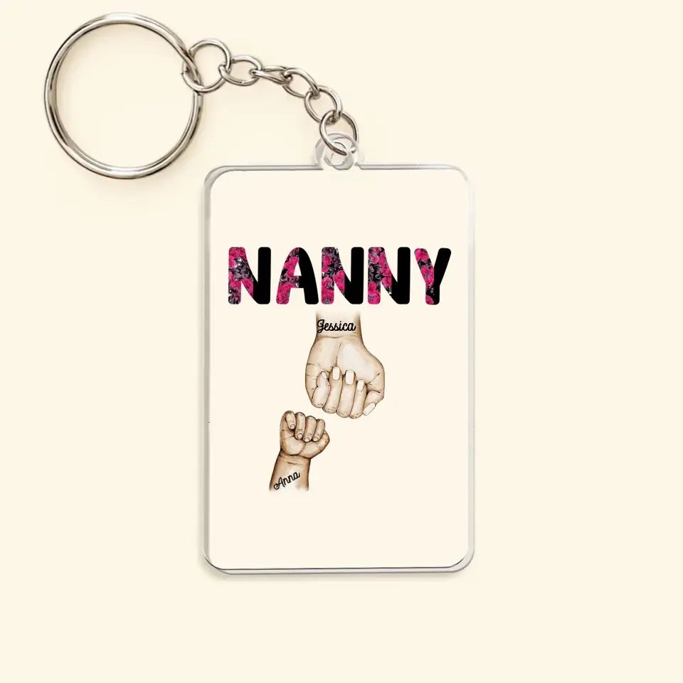 Personalized Grandma Hand & Kid Name Acrylic Keychain Printed 23APR-BQT14