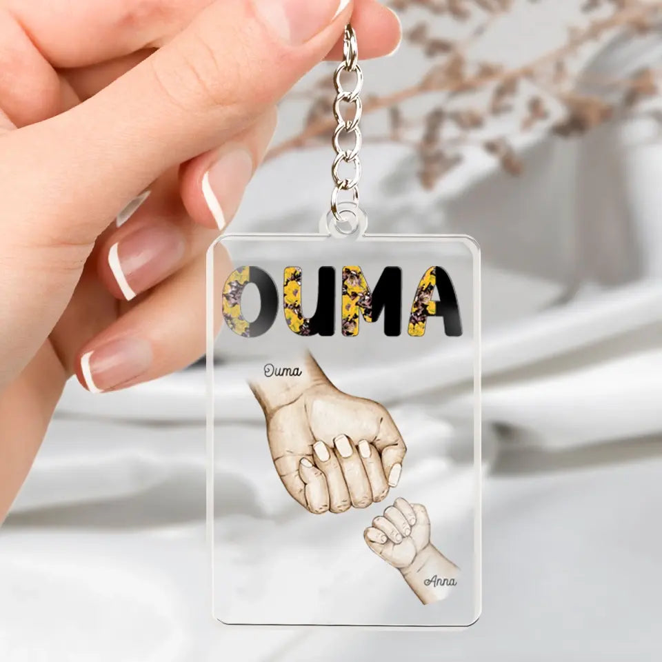 Personalized Grandma Hand & Kid Name Acrylic Keychain Printed 23APR-BQT14