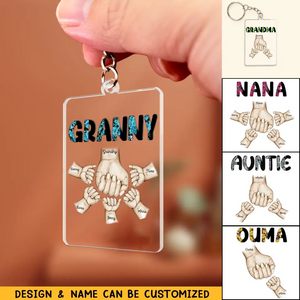 Personalized Grandma Hand & Kid Name Acrylic Keychain Printed 23APR-BQT14