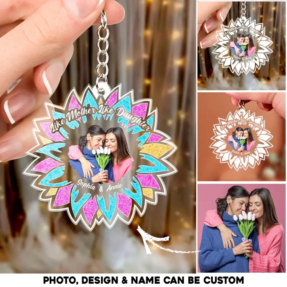 Personalized Upload Photo Mother & Daughter Acrylic Keychain Printed PNHQ1504