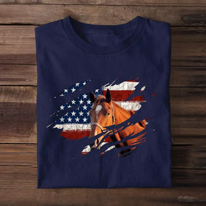 Personalized Upload Your Horse Photo US Flag Tshirt Printed 23APR-PTN19