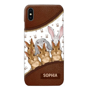 Personalized Rabbit & Name Bunny Lovers Gift Leather Phonecase Printed 23APR-HQ24