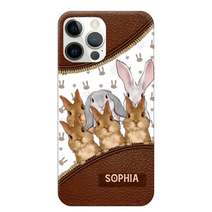 Personalized Rabbit & Name Bunny Lovers Gift Leather Phonecase Printed 23APR-HQ24