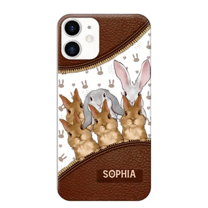 Personalized Rabbit & Name Bunny Lovers Gift Leather Phonecase Printed 23APR-HQ24