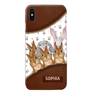 Personalized Rabbit & Name Bunny Lovers Gift Leather Phonecase Printed 23APR-HQ24