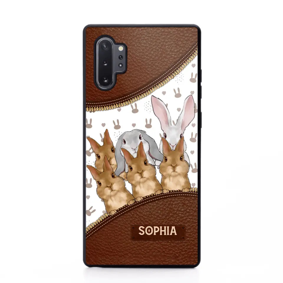 Personalized Rabbit & Name Bunny Lovers Gift Leather Phonecase Printed 23APR-HQ24