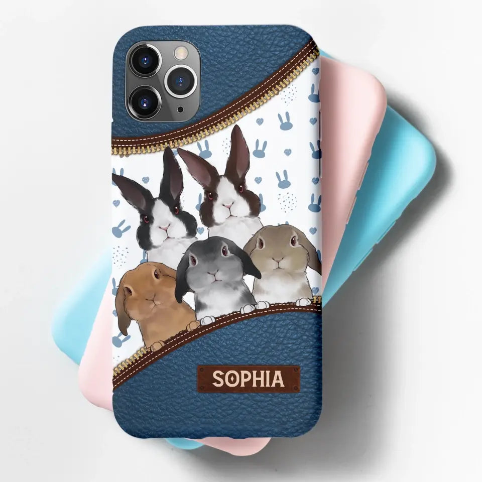 Personalized Rabbit & Name Bunny Lovers Gift Leather Phonecase Printed 23APR-HQ24