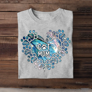 Personalized Cat Mom Heart with Paw Cat Name Cat Lovers Gift Tshirt Printed PNTB0905