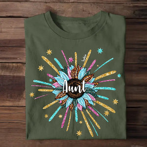 Personalized Mom Aunt Sunflower With Kids Name Tshirt Printed QTDT1605