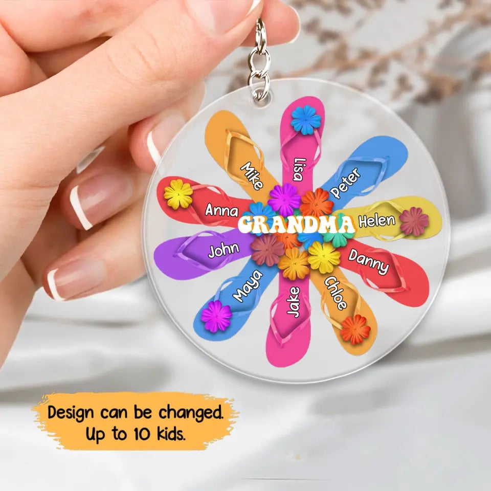 Personalized Grandma Flip-flops with Kid Name Acrylic Keychain Printed PNTB1805